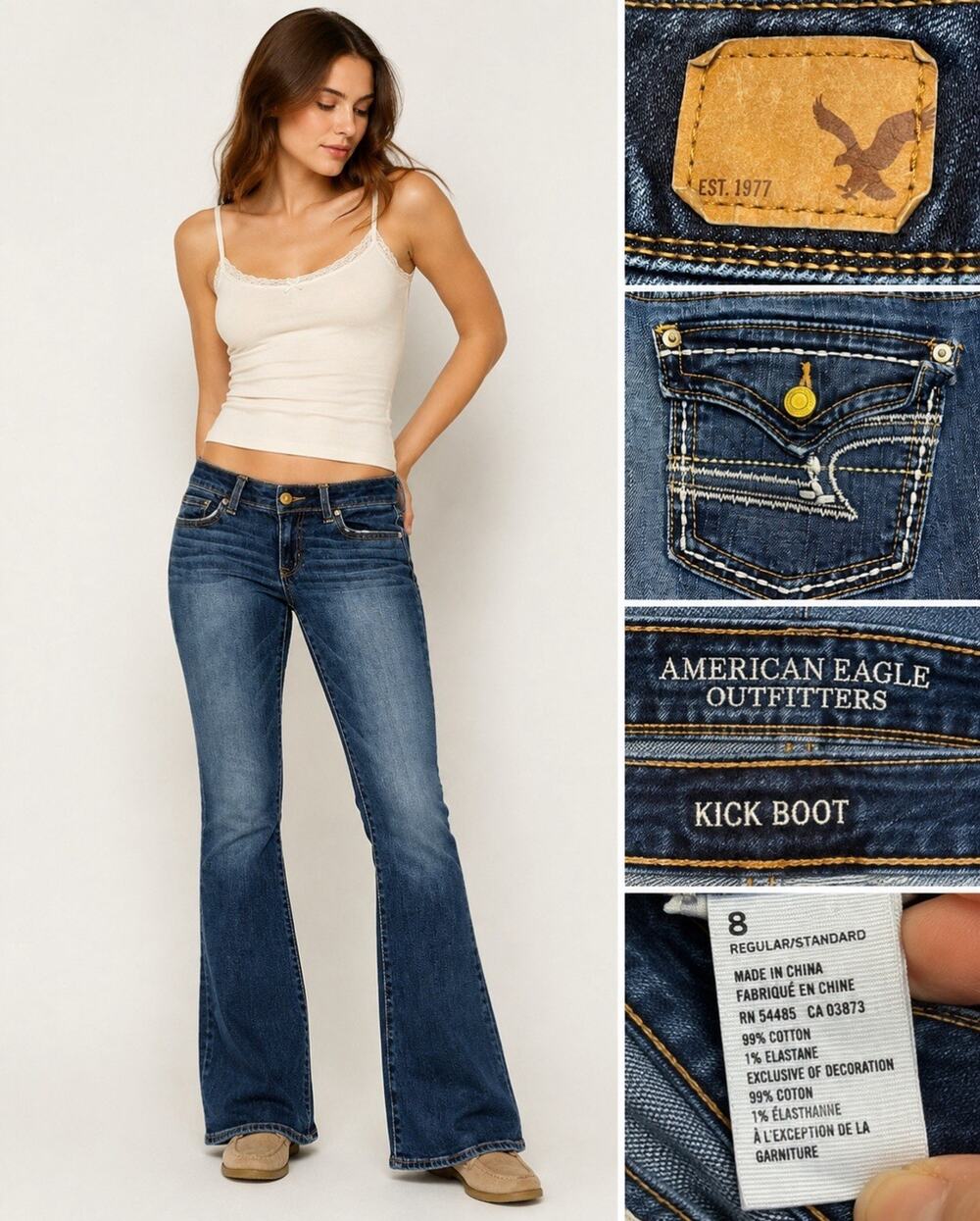 Y2K Indie Sleaze American Eagle Kick Bootcut Jeans Size 8 Medium Wash Low Rise